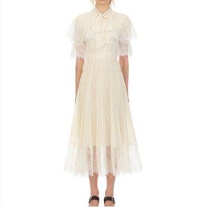 Self Portrait: CREAM CHIFFON TIERED MIDI DRESS